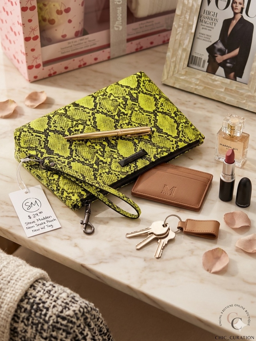 Steve Madden Yellow Snake Print Wristlet Clutch